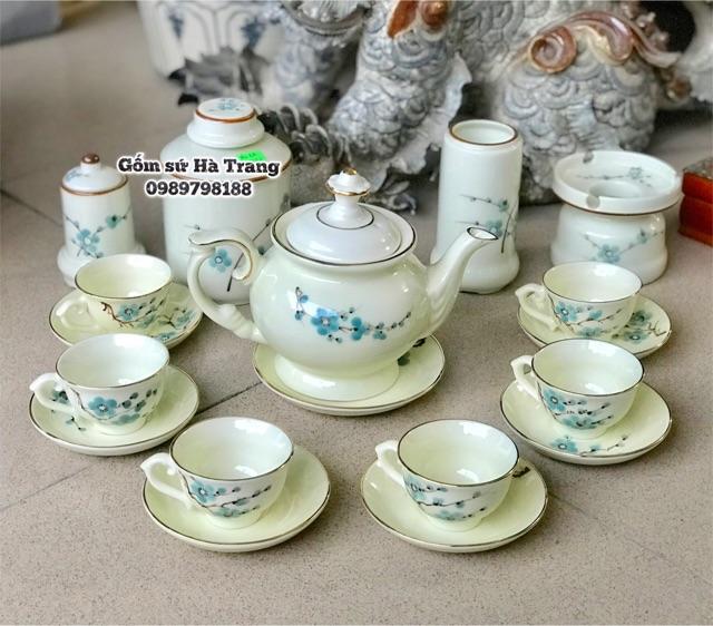 Bộ ấm chén phú quý gốm sứ Bát Tràng đủ phụ kiện y hình