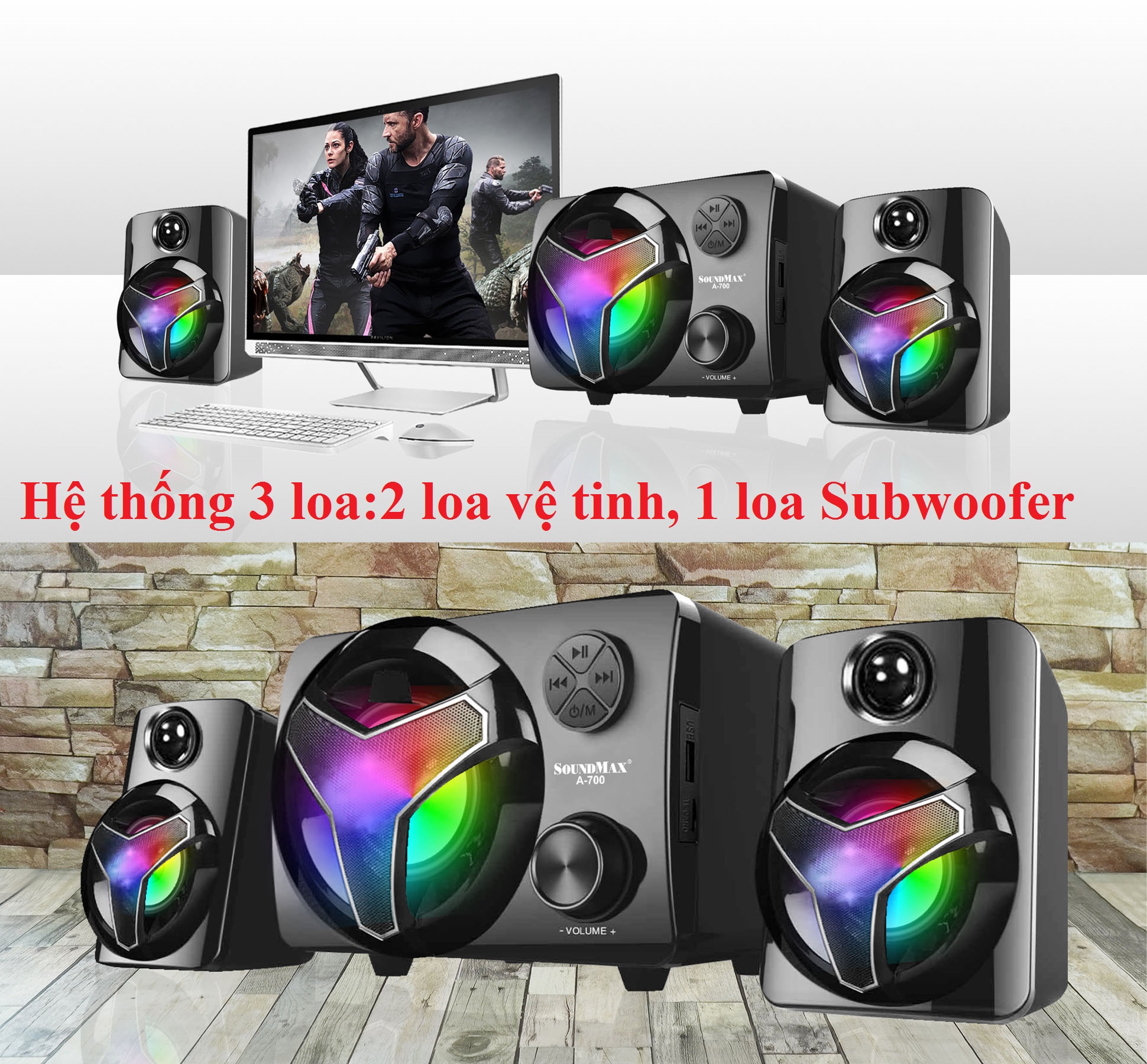 Bộ loa di động 2.1 kết nối AUX / Bluetooth nguồn USB SOUNDMAX A-700 - Hàng chính hãng