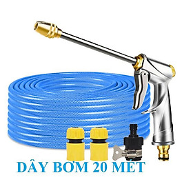 Bộ dây vòi xịt nước rửa xe, tưới cây . tăng áp 3 lần, loại 20m 206318 đầu đồng, cút,nối đen+ tặng mở chai