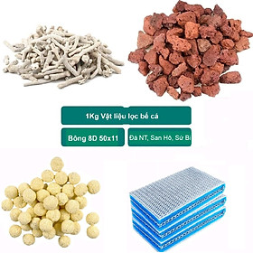 1Kg Vật liệu lọc hồ cá: bông 8D, men vi sinh hồ cá PSB 100ML cao cấp
