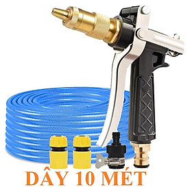 Bộ dây vòi xịt nước rửa xe, tưới cây . tăng áp 3 lần, loại 7m, 10m 206236 đầu đồng,cút,nối nhựa đen+ tặng đai