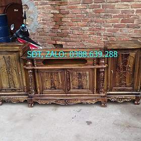 Kệ tivi gỗ tràm kệ cột nho phun pu vân mun