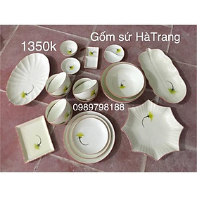 Bộ đồ ăn gốm sứ Bát Tràng cao cấp hoạ tiết hoa bay 