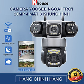 Camera wifi Yoosee Ngoài Trời 20MPX 4 Mắt 3 Màn Hình Kép Q10-28 Phiên Bản Mới 2025,Đêm Có Màu, Đàm Thoại Hai Chiều, Chống Nước Nhựa IP66, Hàng Nhập Khẩu 