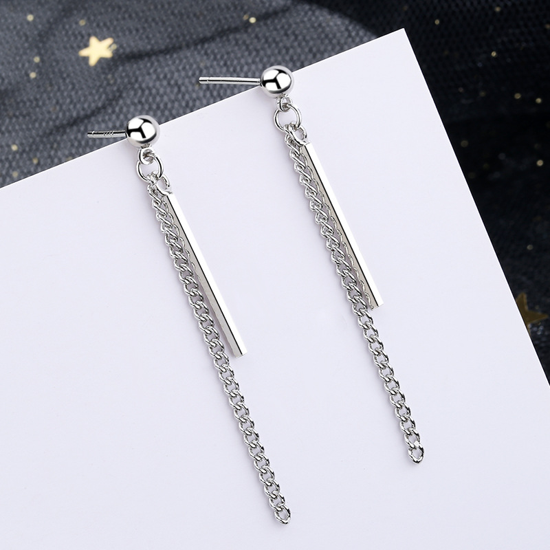 Bông tai nam nữ xích- thanh chữ nhật hiện đại năng động phiên bản xỏ lỗ đinh