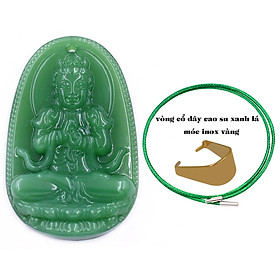 Mặt dây chuyền Phật Đại nhật như lai đá xanh 2.2 x 3.6cm ( size trung ) kèm vòng cổ dây cao su xanh lá + móc inox, Phật bản mệnh