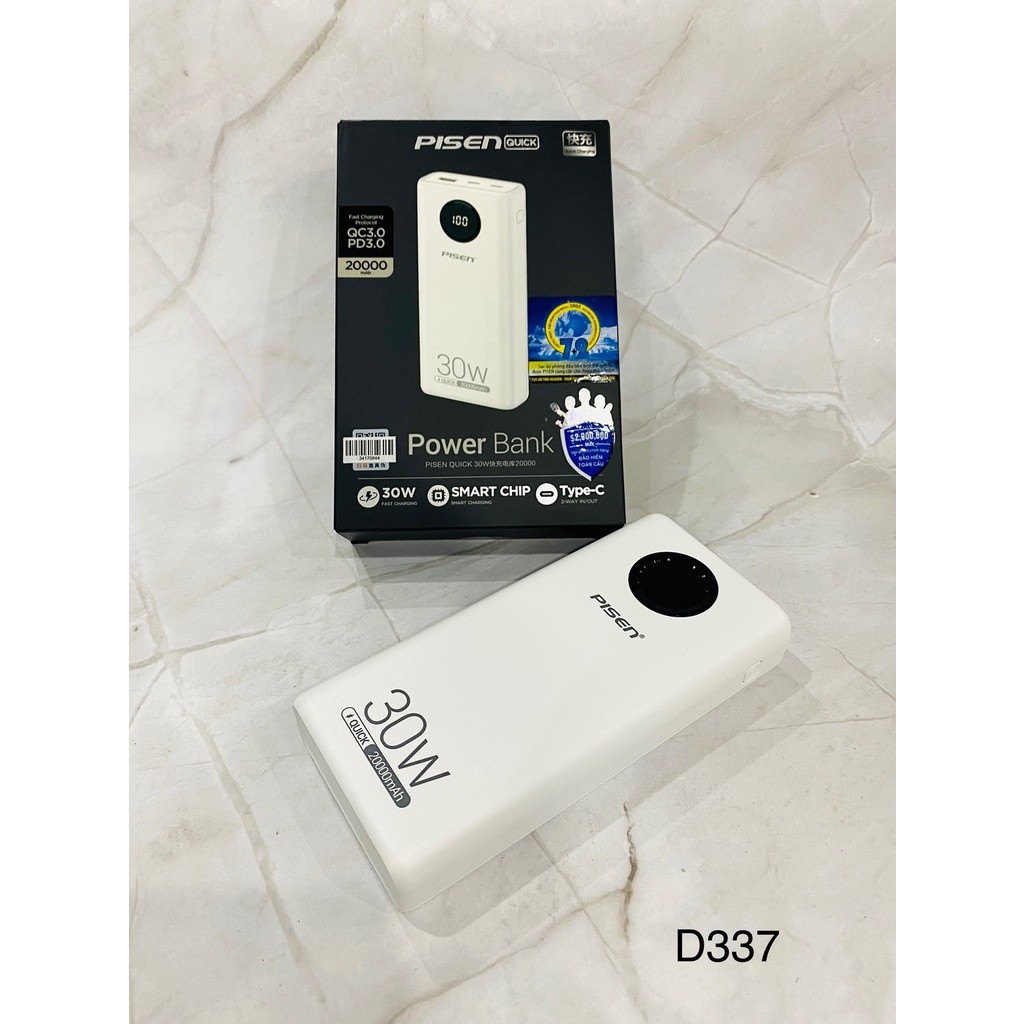 Pin dự phòng PISEN Pin dự phòng PISEN TS-D337 QUICK Power Cube 20000mAh, công suất 30W sạc nhanh hai chiều - Hàng chính hãng QUICK Power Cube 20000mAh, công suất 30W sạc nhanh hai chiều - Hàng chính hãng