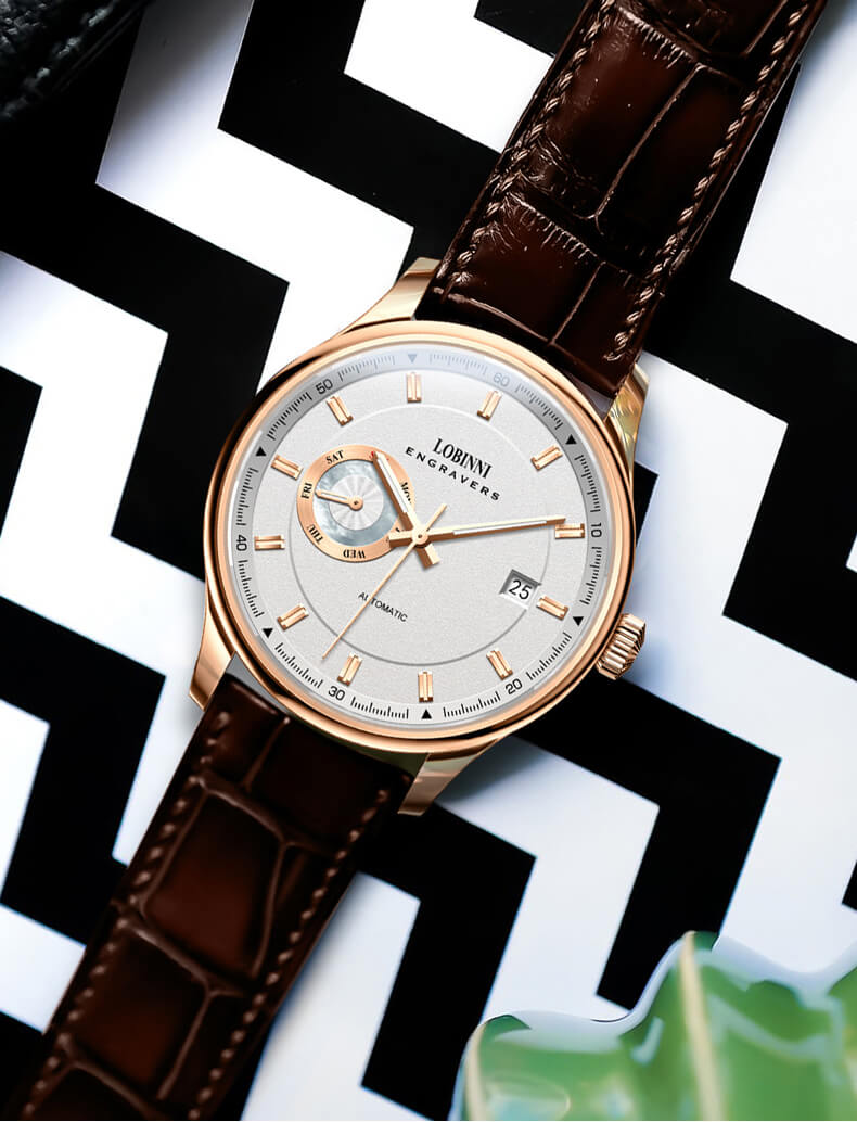 Đồng hồ nam chính hãng Lobinni No.17017-2 BH 24T, Kính sapphire nguyên khối chống xước, chống nước 50m, dây da cao cấp