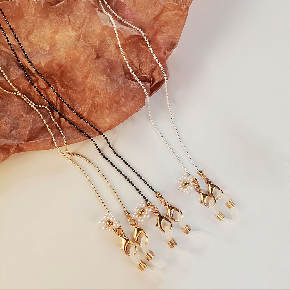 Dây đeo mắt kính xích bi tròn nhiều màu phối hoa ngọc trai điểm nhấn đẹp độc lạ handmade dây chuyền vòng cổ đeo airpod
