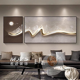 (HCM)Tranh tráng gương treo tường bộ 2 tấm trăng về trên núi  (tặng kèm đinh)