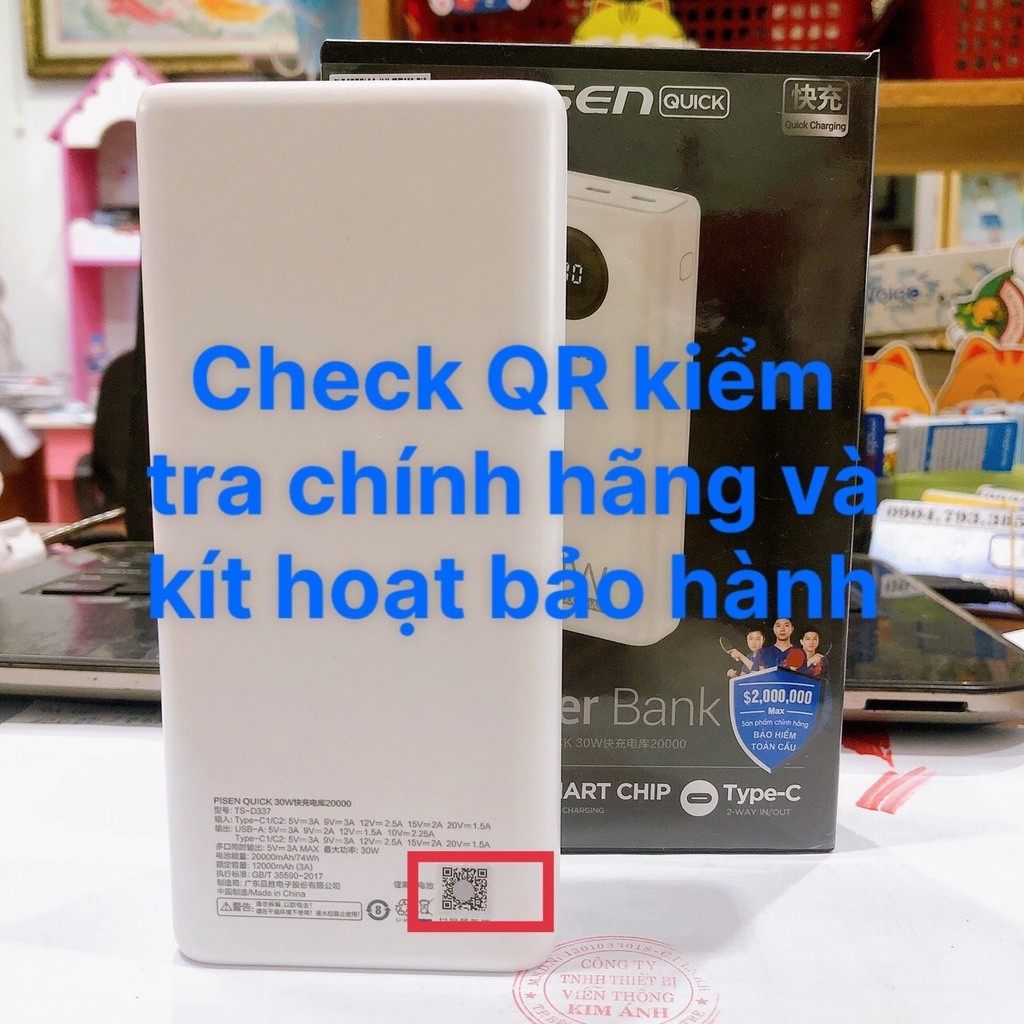 Pin dự phòng PISEN Pin dự phòng PISEN TS-D337 QUICK Power Cube 20000mAh, công suất 30W sạc nhanh hai chiều - Hàng chính hãng QUICK Power Cube 20000mAh, công suất 30W sạc nhanh hai chiều - Hàng chính hãng