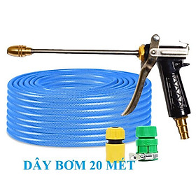 Bộ dây vòi xịt nước rửa xe, tưới cây . tăng áp 3 lần, loại 20m 206318 đầu đồng, cút, nối PE
