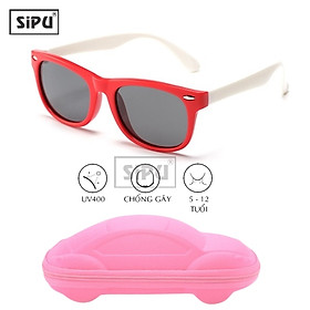 Mắt Kính Trẻ Em SiPU Chính Hãng MK02 Đỏ Trắng Cao Cấp Chống UV400 + Chống gãy Cho Bé Trai Bé Gái (Tặng Kèm Hộp Đựng Kính Hình Ô Tô)
