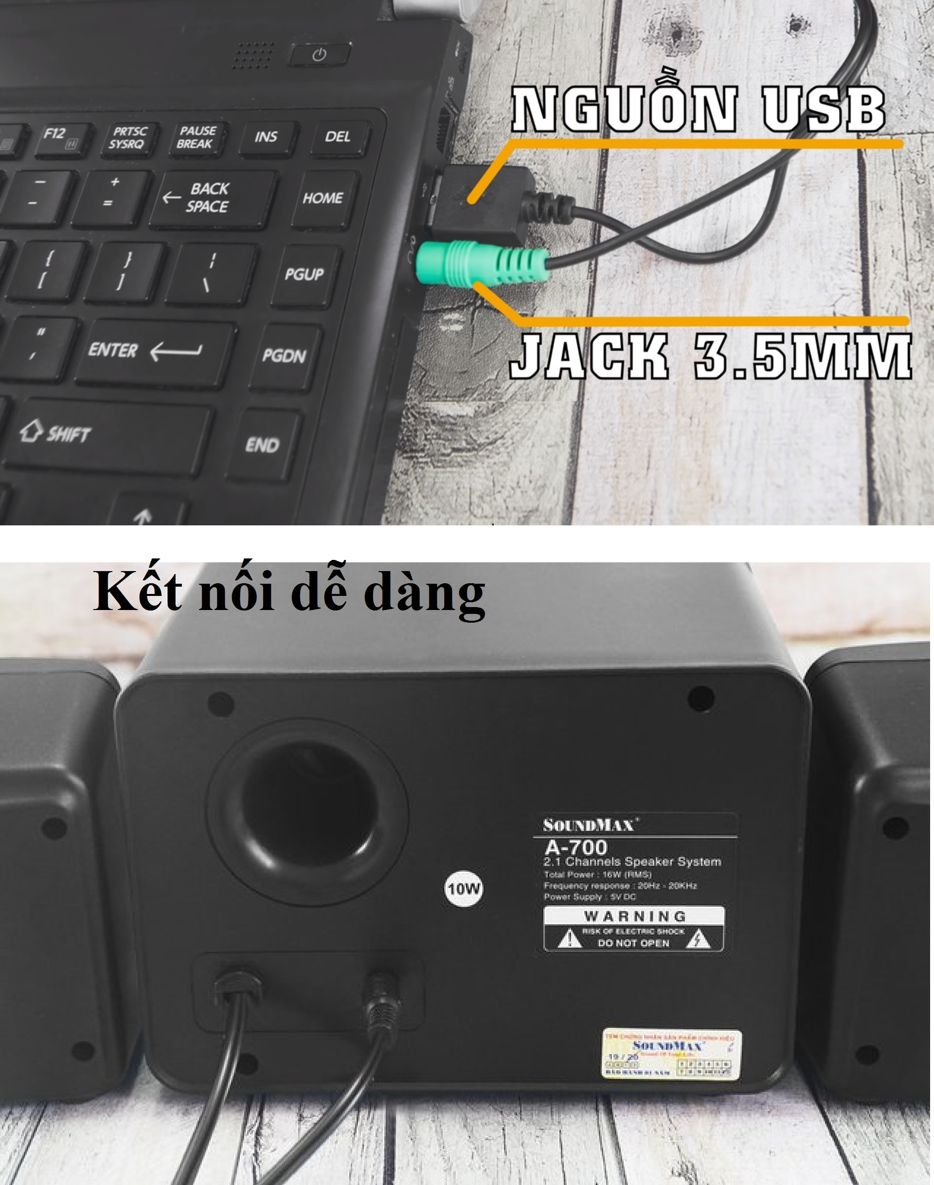 Bộ loa di động 2.1 kết nối AUX / Bluetooth nguồn USB SOUNDMAX A-700 - Hàng chính hãng