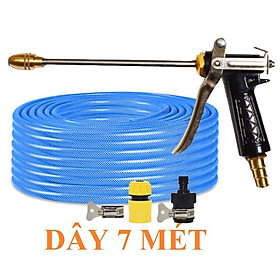 Bộ dây vòi xịt nước rửa xe, tưới cây . tăng áp 3 lần, loại 7m, 10m 206318 đầu đồng,đai,nối nhựa đen+ tặng đai