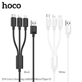 Cáp Sạc Dành Cho Hoco. X74 2.0A 3 Đầu Đa Năng Dây Dài 1m Cổng Micro + Type-C + LN Hàng Chính Hãng
