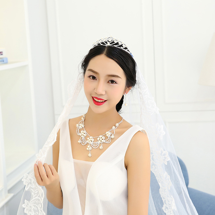 Bộ trang sức cô dâu hoa ngọc trai đính đá