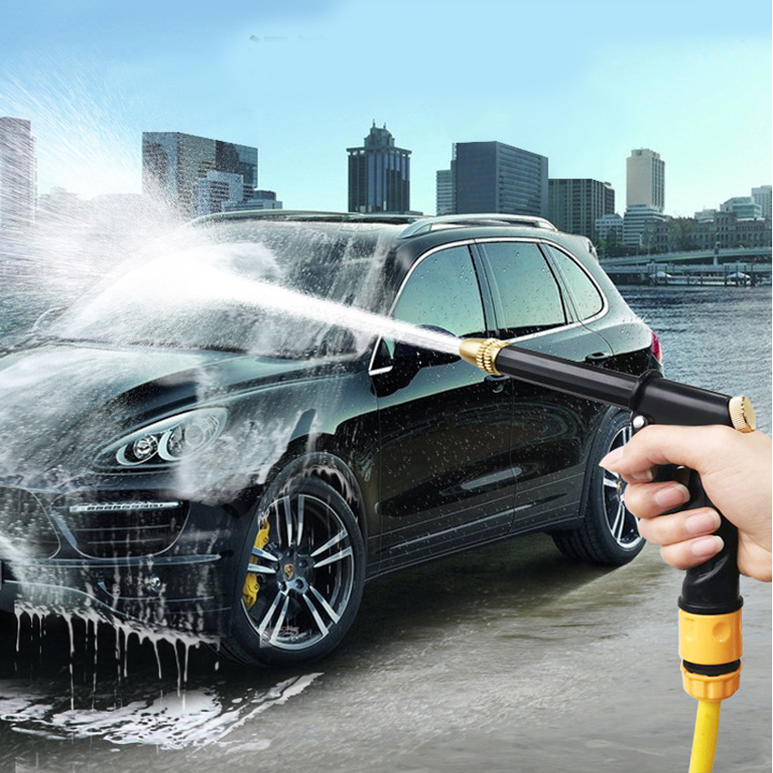 Bộ dây và vòi xịt rửa xe tưới cây tăng áp thông minh 810-2498 (dây vàng-cút nối đồng)
