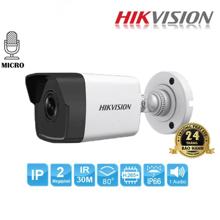 Camera IP Hikvision Trụ 2MP DS-2CD1023G0-IUF tiêu chuẩn ngoài trời IP67, tích hợp mic trên camera - Hàng Chính Hãng