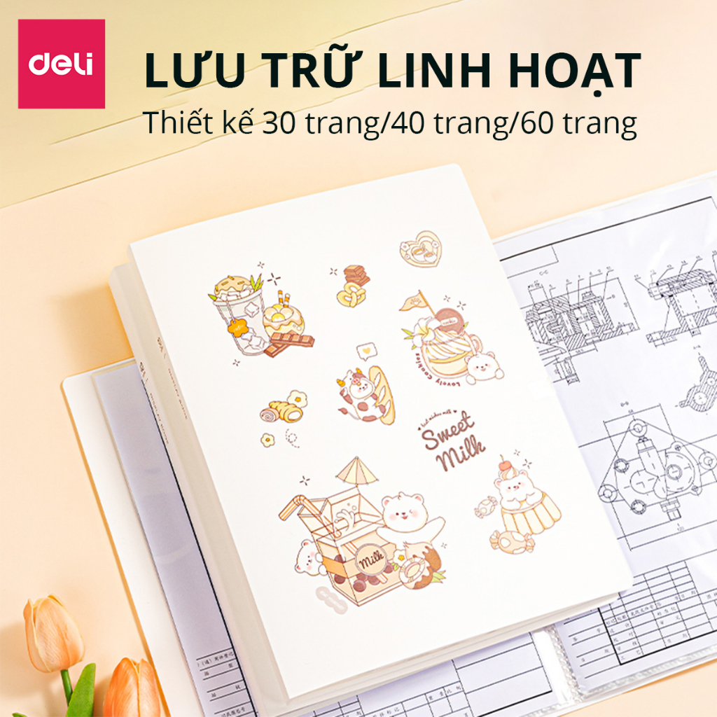 File Lá Đựng Tài Liệu A4 / Túi Tài Liệu Lá A4 30 Lá 40 Lá Màu Pastel Họa Tiết Cute Deli -Lưu Trữ Tài Liệu Chứng Từ Hồ Sơ Phù Hợp Học Sinh Văn Phòng - PQ312