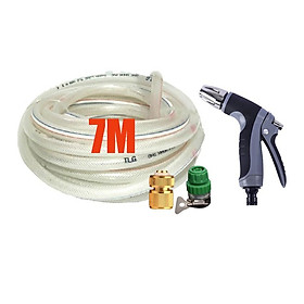 Bộ dây vòi xịt nước rửa xe,tưới cây tăng áp 3 lần 7-10m(cút đồng nối nhựa xanh) 206817 