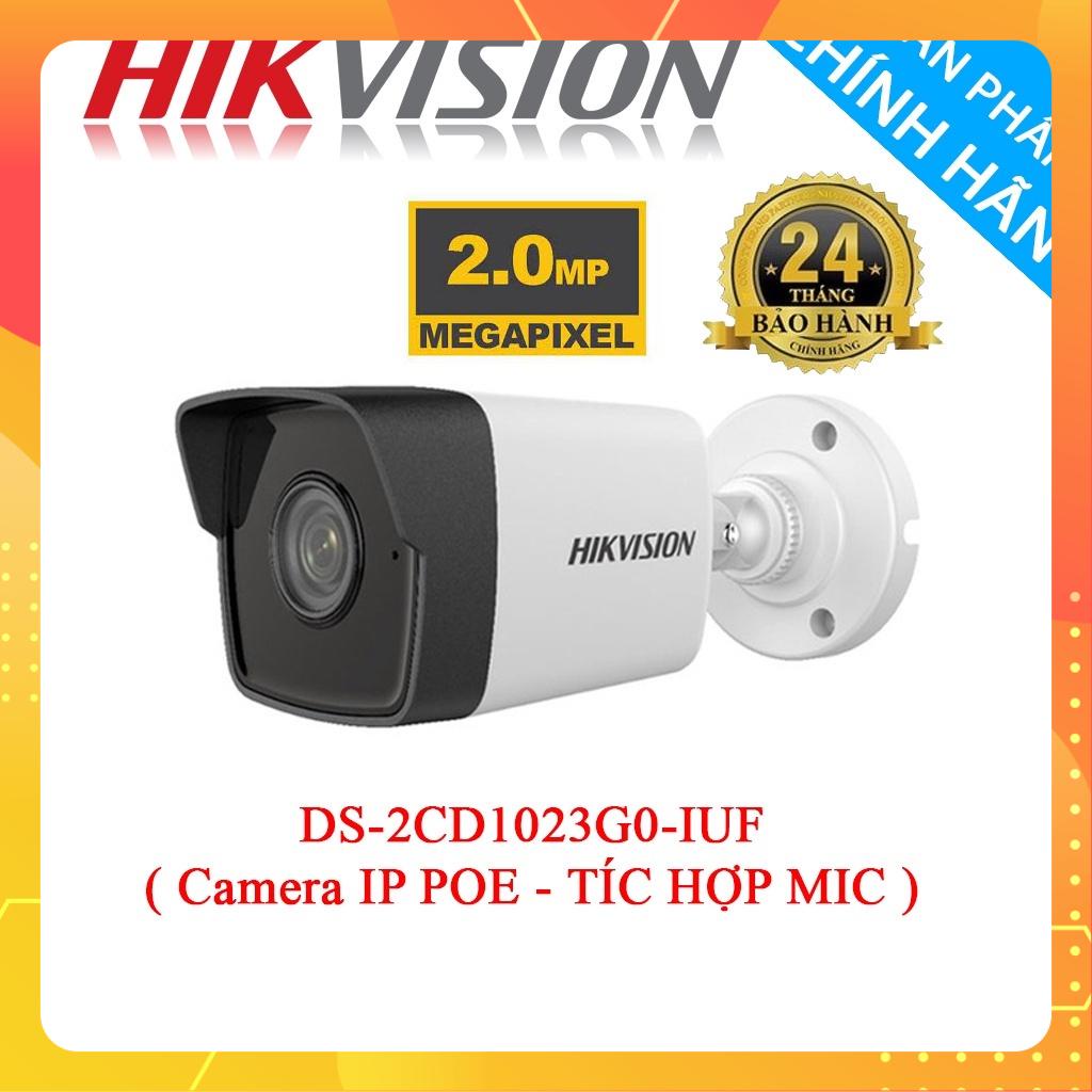 Camera IP Hikvision Trụ 2MP DS-2CD1023G0-IUF tiêu chuẩn ngoài trời IP67, tích hợp mic trên camera - Hàng Chính Hãng