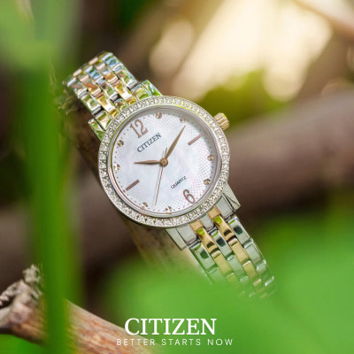 Đồng Hồ Nữ Citizen Pin-Quartz Đính Đá Swarovski Dây Thép Không Gỉ EL3106-59D - Mặt Xà Cừ (31mm)