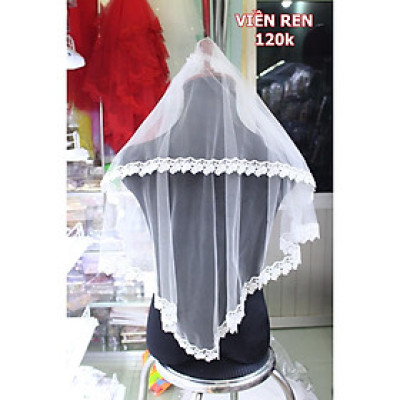 voan lup cô dâu viền ren nhẹ dài 90cm