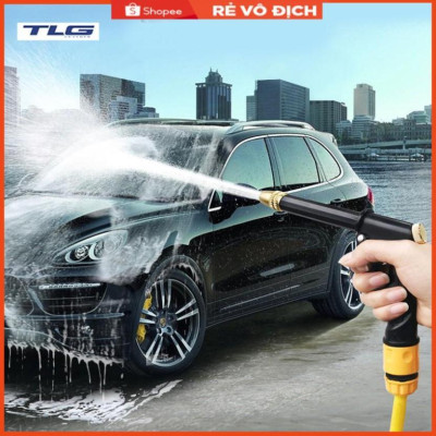 Bộ dây và vòi xịt rửa xe tưới cây tăng áp,vòi xịt rửa,vòi tưới cây 810-2498 (dây xám- cút nối xanh)