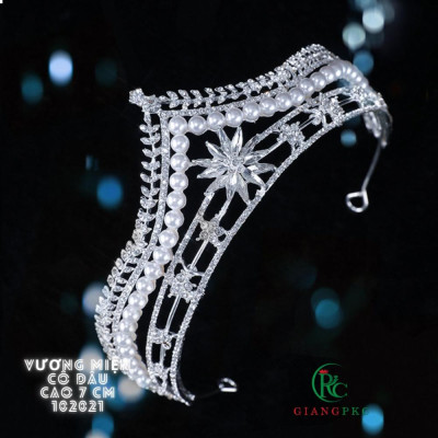 Vương miện cô dâu 7cm đá hạt trai Giangpkc S221337 mẫu mới tháng 10-2021
