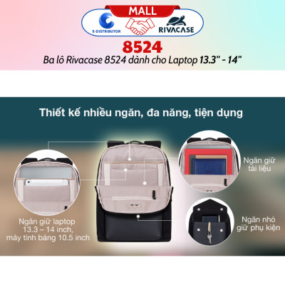 Balô Rivacase 8524 Để Vừa Laptop 13.3" - 14" - Bảo Hành 24 Tháng - Hàng Chính Hãng