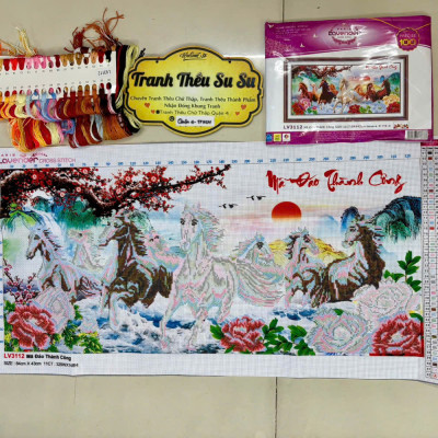 Tranh thêu chữ thập Mã đáo thành công LV3112, kích thước 84 x 42 cm
