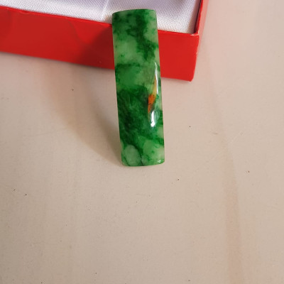 Mặt Lắc Tay miếng cong dài chữ nhật đá cẩm thạch tự nhiên xanh lý sơn thủy đậm vân bóng đẹp Size Dài 41mm x ngang 11mm x dầy 3mm Nữ lên lắc tay bằng vàng đeo sang đẹp món quà tặng Mẹ, người thân ý nghĩa ạ