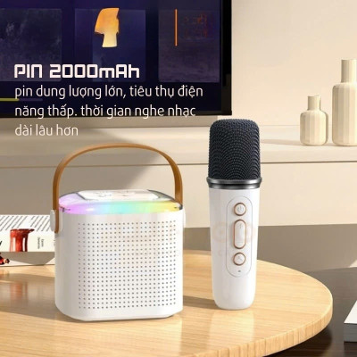 Loa Bluetooth mini kèm 2 micro hát karaoke không dây - Mic hát karaoke âm thanh chất lượng lọc âm khử nhiễu LED RGB - Hàng Nhập Khẩu