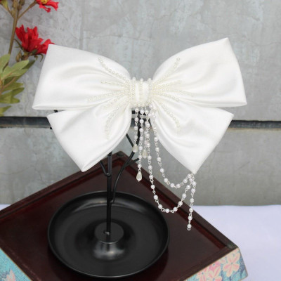 Nơ cài tóc cô dâu phi bóng lớn 20cmx13cm đính hạt Giangpkc 12-2021