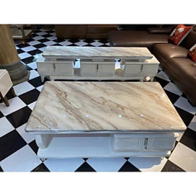 Hàng HOT GIÁ SỈ Combo bàn trà+ kệ tivi nhập khẩu mặt đá dày trắng vân cực đỉnh