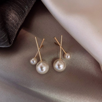 Khuyên tai ngọc trai hình chữ x đơn giản khí chất Hàn Quốc