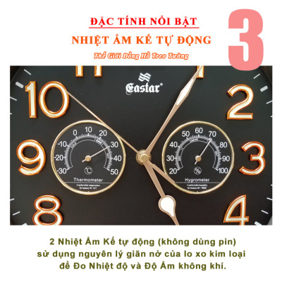 Đồng Hồ Treo Tường Cao Cấp EASTAR KIM TRÔI Tròn Có DẠ QUANG - ĐH Đo NHIỆT ĐỘ Và ĐỘ ẨM - Số Nổi 3D - Tặng Pin Maxell - BH 1 Năm