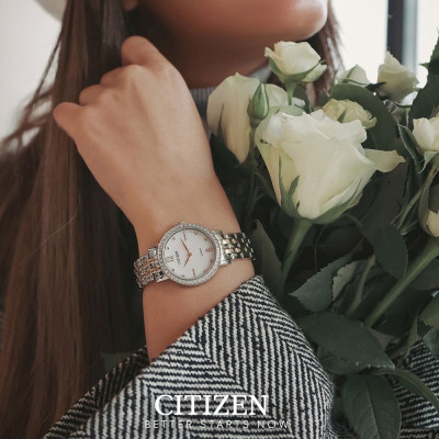 Đồng Hồ Nữ Citizen Pin-Quartz Đính Đá Swarovski Dây Thép Không Gỉ EL3106-59D - Mặt Xà Cừ (31mm)