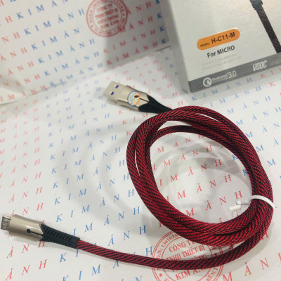 Dây sạc nhanh 3A Hiệu Ham mer ( H-C11-M ), Chân Micro/ V8, Có đèn báo, Kim Ánh bảo hành Hàng chính hãng 12 tháng