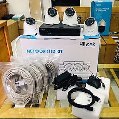 Bộ Camera IP HILOOK IK-4042BH-MH/P Độ Phân Giải 2MP FullHD, Gồm 1 Đầu Ghi Hình Hỗ Trợ 4 Cổng POE, 4 Camera,  4 Bộ Dây Tín Hiệu, 1 Dây HDMI - Hàng Chính Hãng