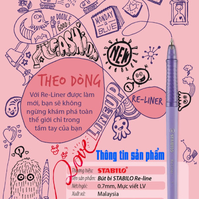 Hộp 10 Bút bi nắp STABILO Re-Liner F 0.7mm (BP868F/10) - Tím