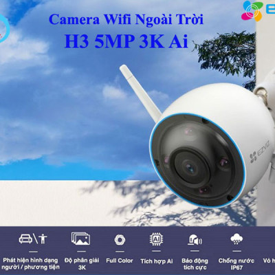 Camera IP Wifi Ngoài Trời EZVIZ H3 5MP Độ Phân Giải 3K Siêu Nét Tích Hợp AI Nhận Diện Vẫy Tay Chào - Có Màu Ban Đêm - Đàm Thoại 2 Chiều - Hàng Chính Hãng