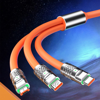 Dây cáp sạc nhanh eXtreme DS5301 cáp sạc 3 đầu 6A type C Android, Light.ning IP, Micro USB đường kính dây lớn - Hàng chính hãng