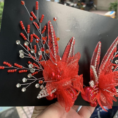 Bộ đôi cài tóc cô dâu hoa voan màu Trắng mềm đá hạt trai 10/2021 SP221366