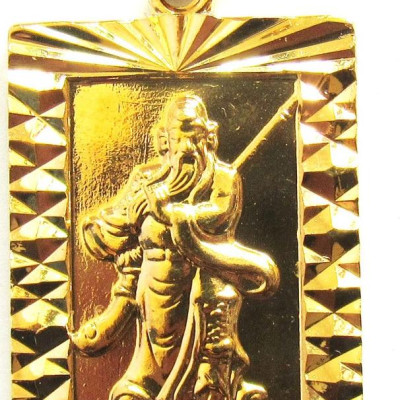 Set Mặt dây chuyền Quan Vũ (Quan Vân Trường), Cao 3cm, mạ vàng 24K kèm dây đeo da màu đen và hộp đựng Cung Hỷ, Món phụ kiện cho các buổi gặp mặt, đám tiệc, ... thêm phần sang trọng.