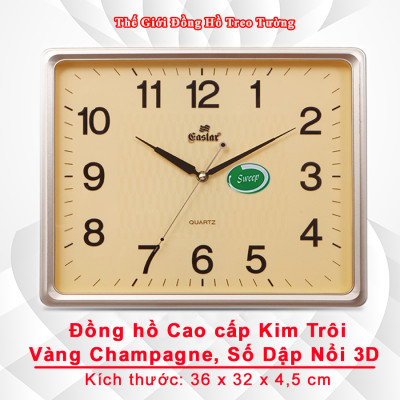 Đồng Hồ Treo Tường Cao Cấp EASTAR Mặt VÀNG Viền MỎNG – Máy KIM TRÔI – Số Nổi 3D – Tặng Pin Maxell – BH 1 Năm