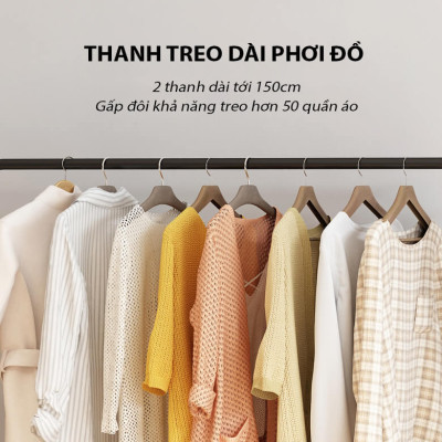 Giá Treo Quần Áo Đôi 2 Thanh Giá Phơi Đồ Để Đồ Tiện Lợi Bằng Thép Carbon Sơn Tĩnh Điện VANDO