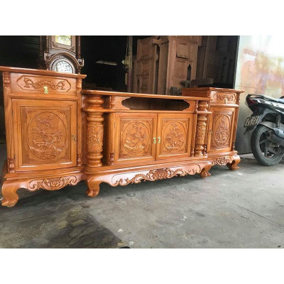 kệ tivi phòng khách cột nho gỗ gõ đỏ