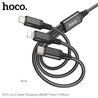 Dây sạc đa năng 3 đầu X76 sạc tất cả các dòng máy 3 trong 1 tiện lợi, Dây dài 1m dòng 2A dây dù chống đứt chống rối siêu bền - Hàng Chính Hãng
